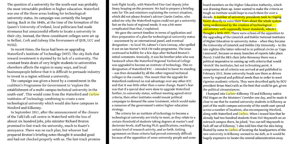 Excerpt from An Education John Walshe (special advisor to Minister for Education Ruairi Quinn)